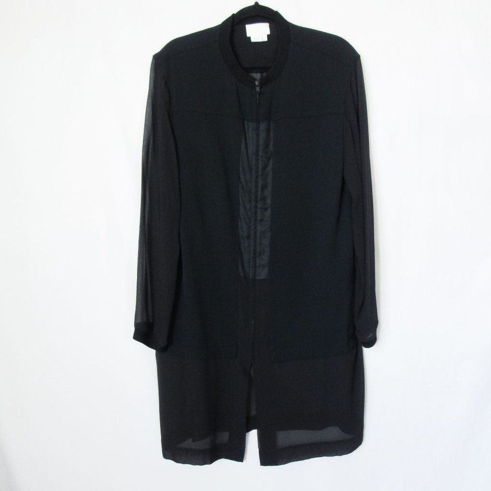 VINTAGE 90S DKNY Black Silk Elevated Tunic Shirt Zip Front Size-S/M